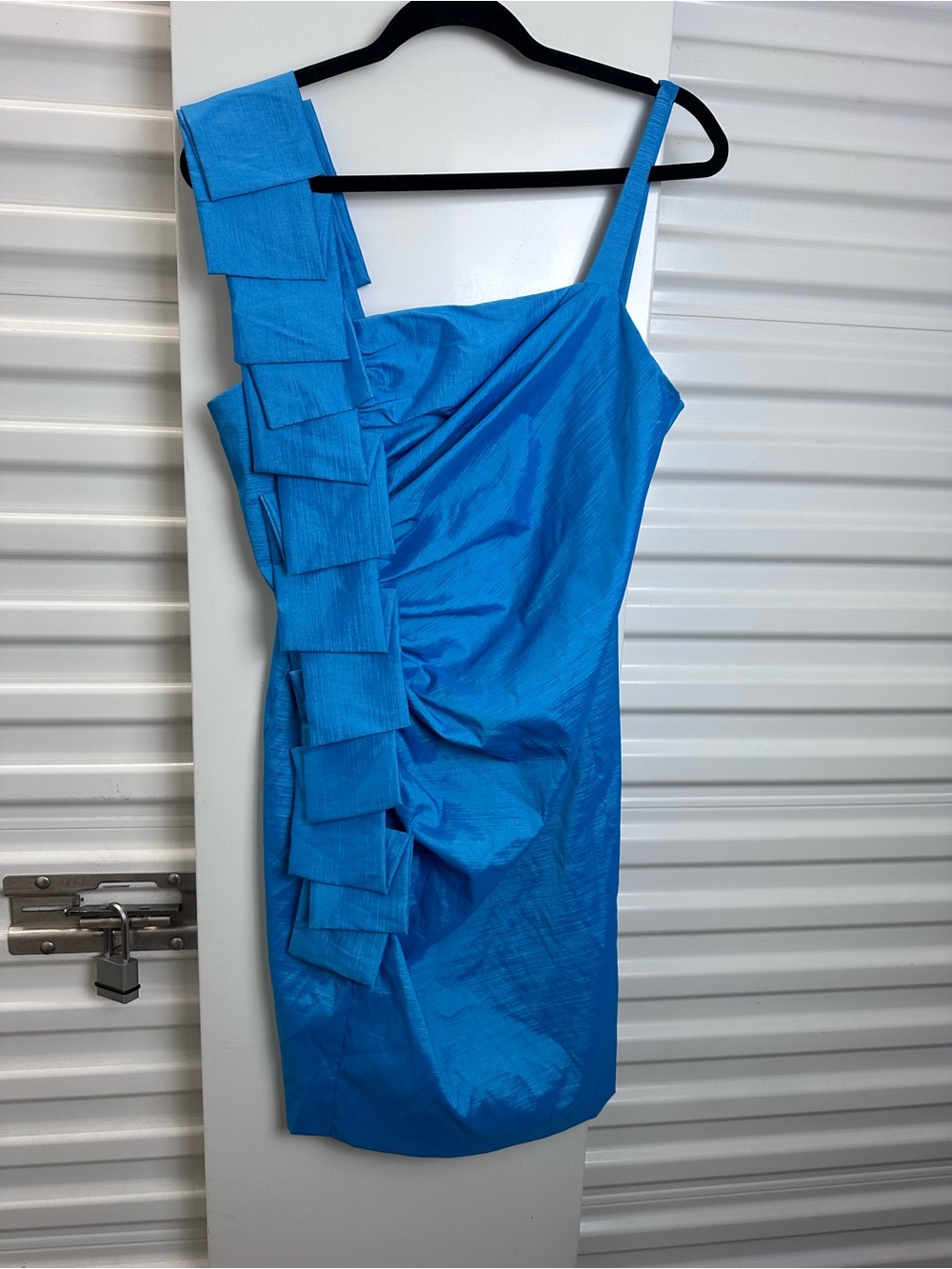 S.L. fashions Blue One-Shoulder Ruffle Dress